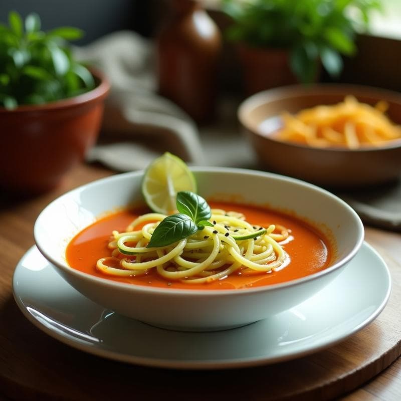 Sopa de Fideos de Calabacín con Curry Rojo Tailandés: Receta Sin Gluten y Picante