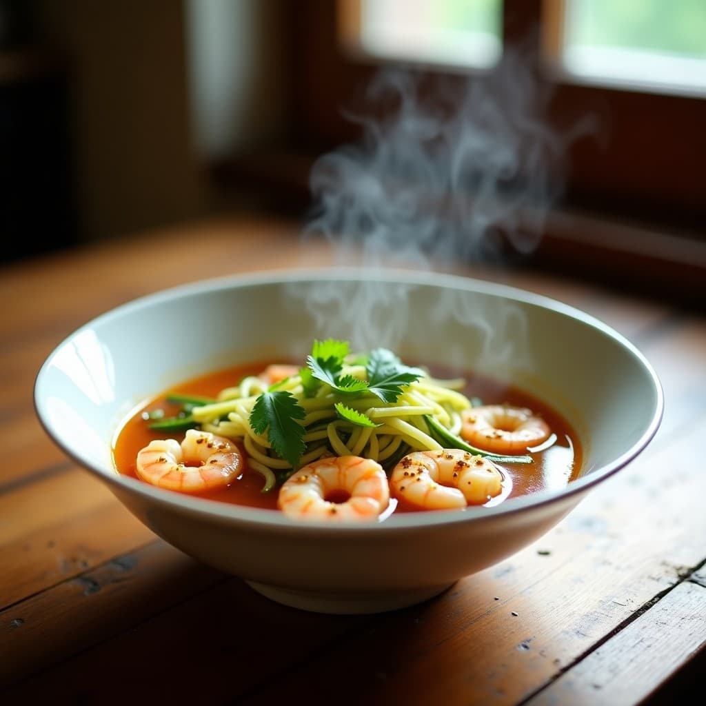 Sopa de Fideos de Calabacín y Gambas: Receta Low Carb Tailandesa en Olla Express