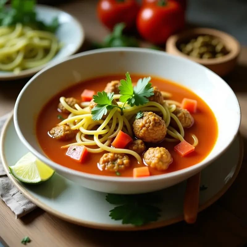 Sopa de Fideos de Calabacín y Jitomate con Albóndigas de Lentejas: Receta Mexicana Sin Gluten
