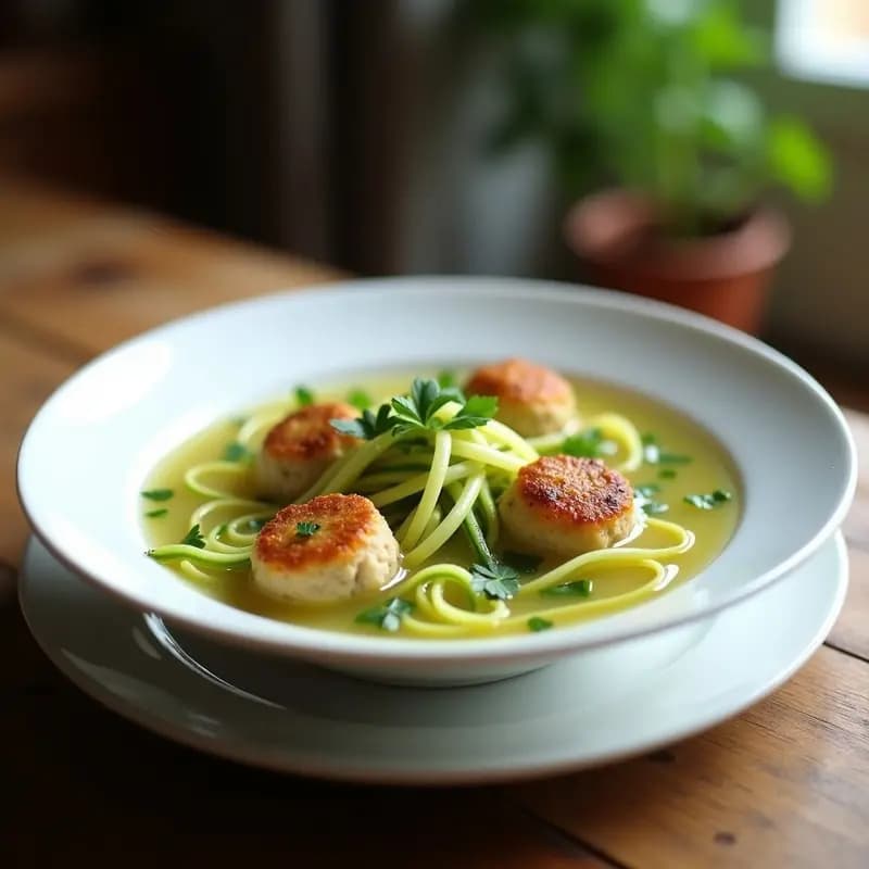 Sopa de Fideos de Calabacín y Albóndigas de Merluza: Receta Low Carb en Thermomix
