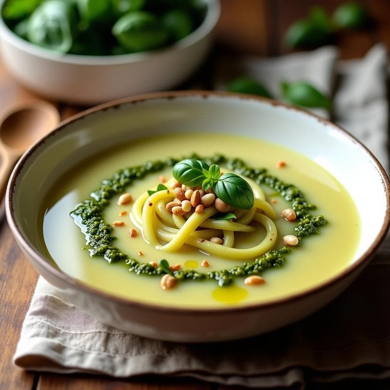 Sopa de Fideos de Calabacín con Pesto de Albahaca y Piñones: Receta Sin Gluten en Thermomix