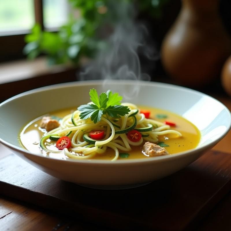 Sopa de Fideos de Calabacín y Pollo al Citronela: Receta tailandesa en Olla Exprés