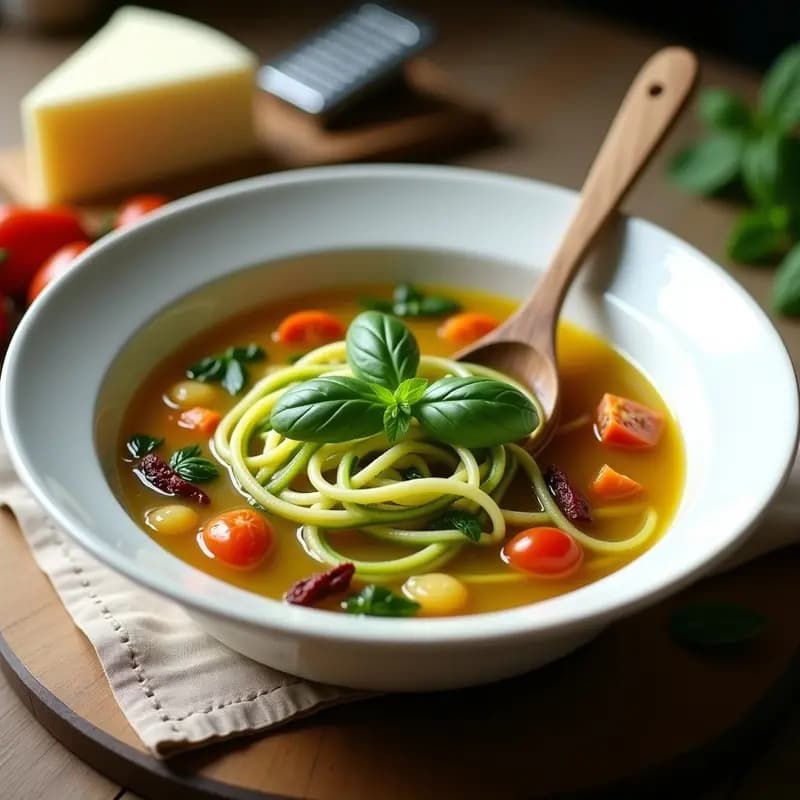 Sopa de Fideos de Calabacín y Tomate Seco: Receta Italiana Sin Gluten