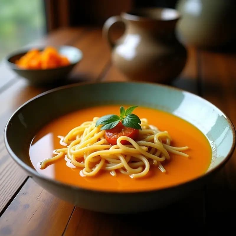 Sopa de Fideos de Calabaza y Jengibre con Toque de Coco: Receta Japonesa Reconfortante y Sin Gluten