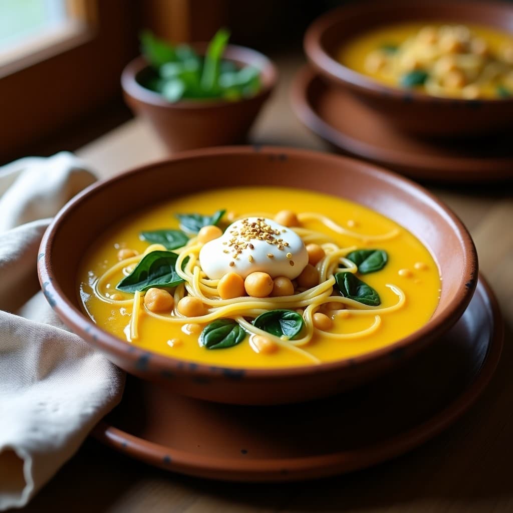 Sopa de Fideos de Garbanzo y Espinacas con Azafrán: Receta Persa en Olla Lenta