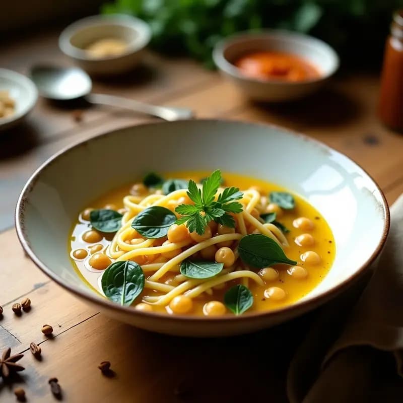 Sopa de Fideos de Garbanzo y Espinacas: Receta Sefardí Vegana y Reconfortante