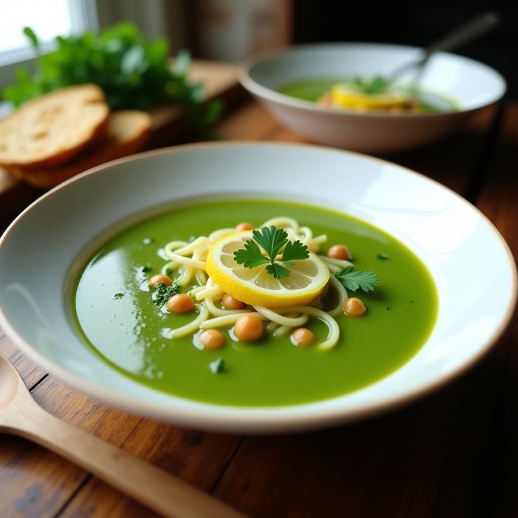 Sopa de Fideos de Garbanzo con Espirulina y Limón: Receta Keto y Vegana en 10 Minutos