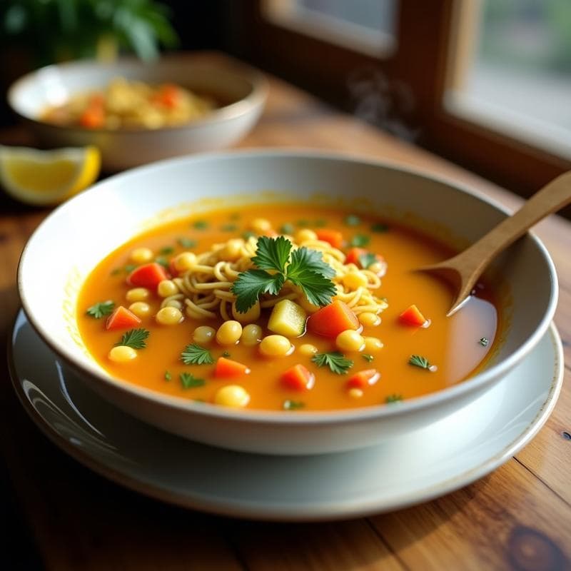 Sopa de Fideos de Garbanzo con Verduras y Azafrán: Receta en Olla Express Sin Gluten