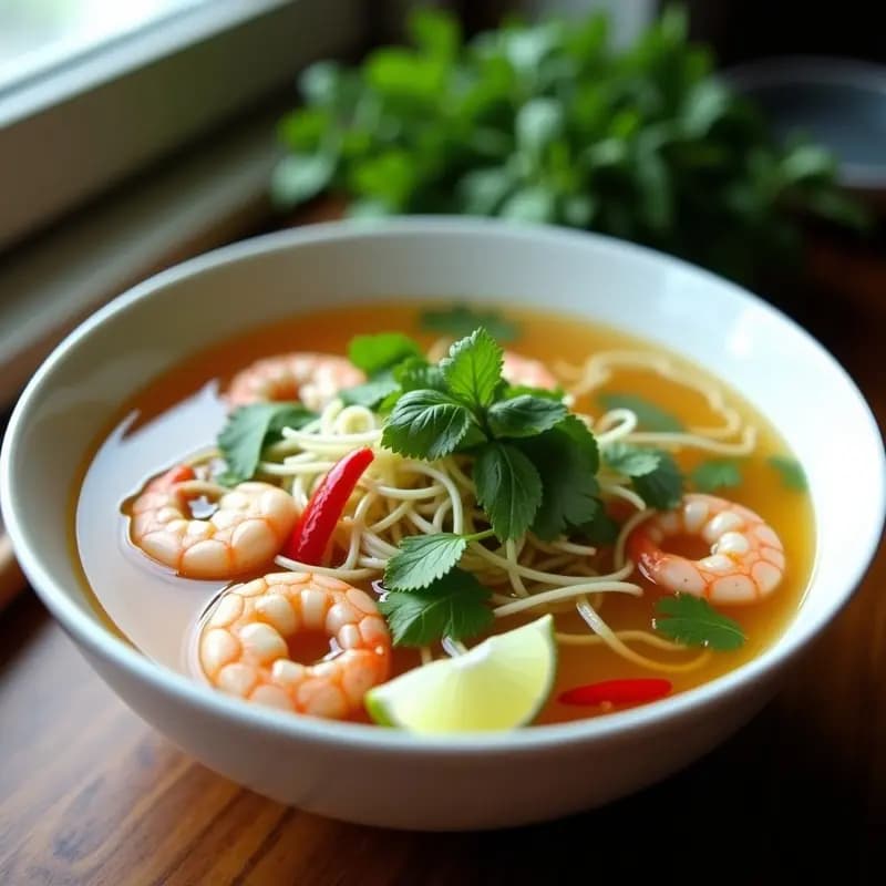 Sopa de Fideos Glass con Camarones y Jengibre: Receta Vietnamita Ligera