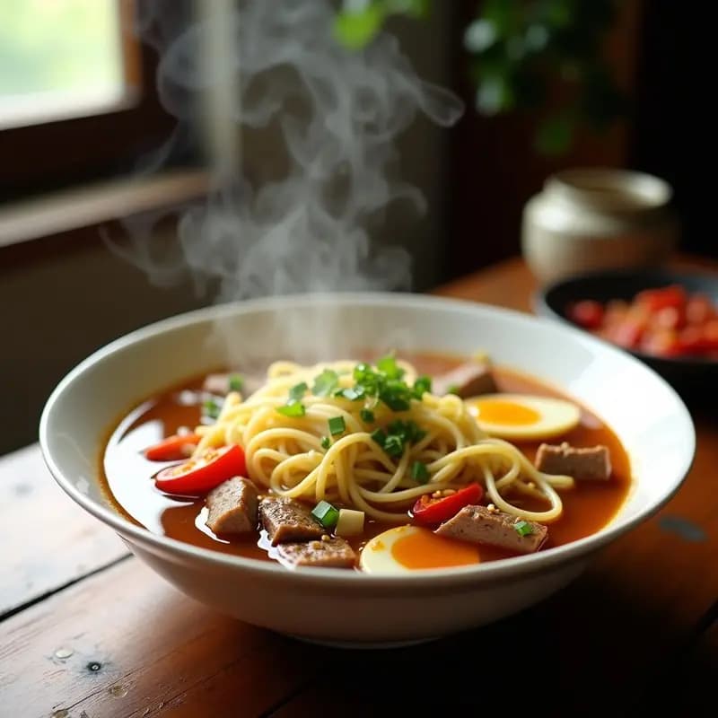 Sopa de diversión de fideos de huevo y ternera: Receta China Reconfortante y Rápida