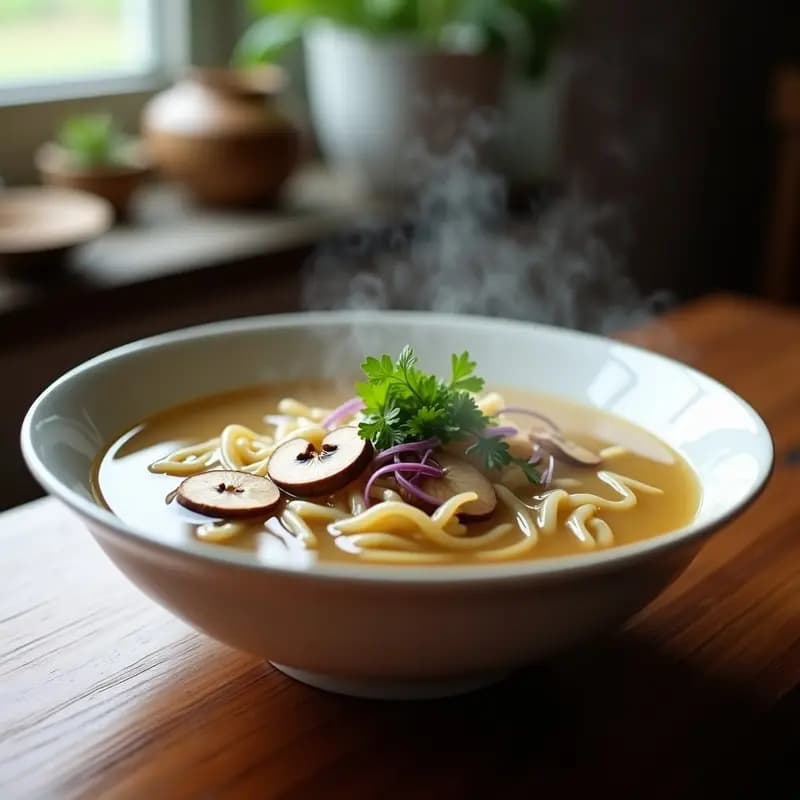 Sopa de Fideos de Konjac con Setas Maitake: Receta Keto y Desintoxicante en 20 Minutos
