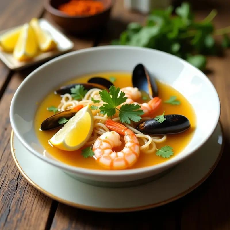 Sopa de Fideos de Konjac y Mariscos con Azafrán: Receta Keto Asiática en 15 Minutos