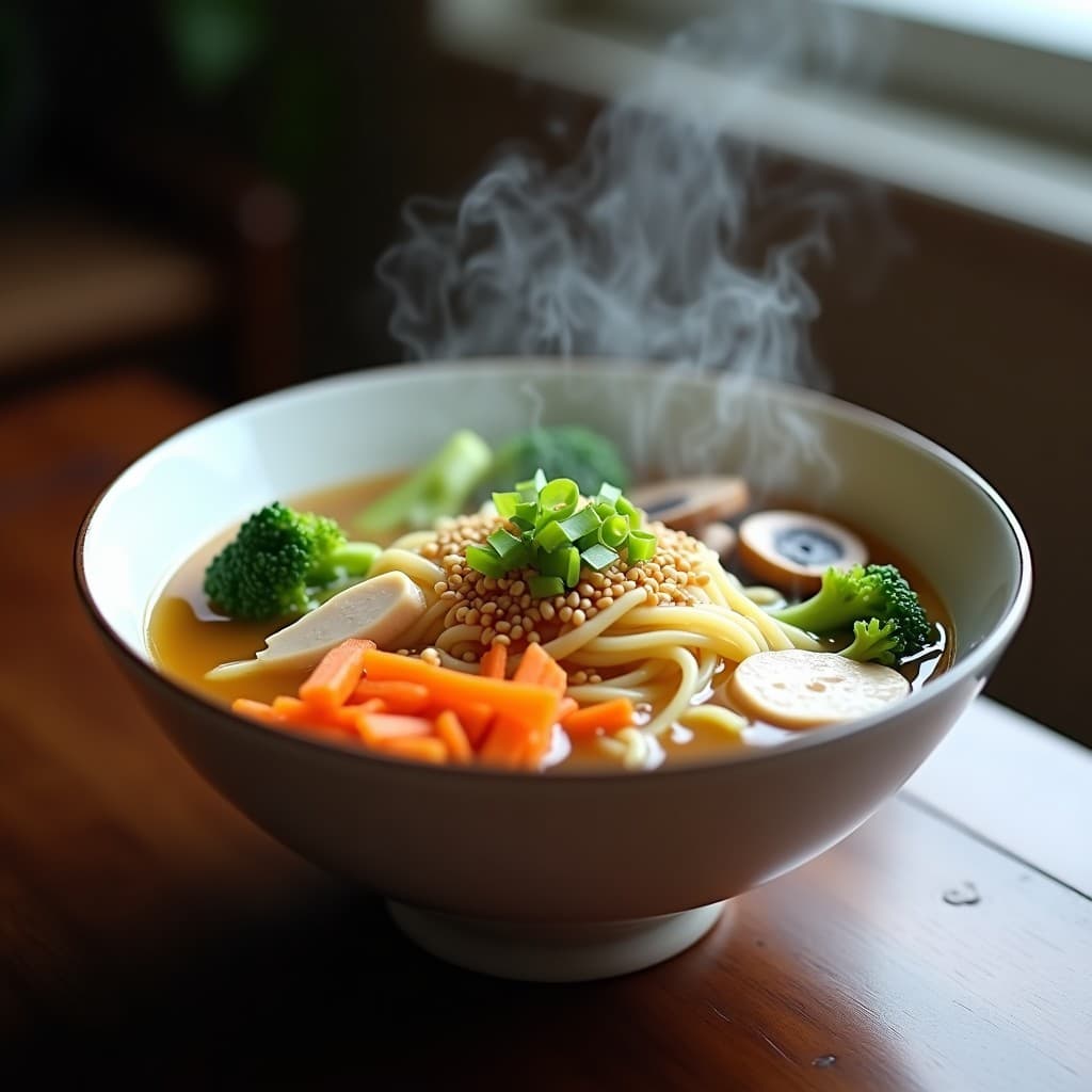 Sopa de Fideos de Konnyaku y Pollo con Verduras al Vapor: Receta Japonesa Keto en 20 Minutos