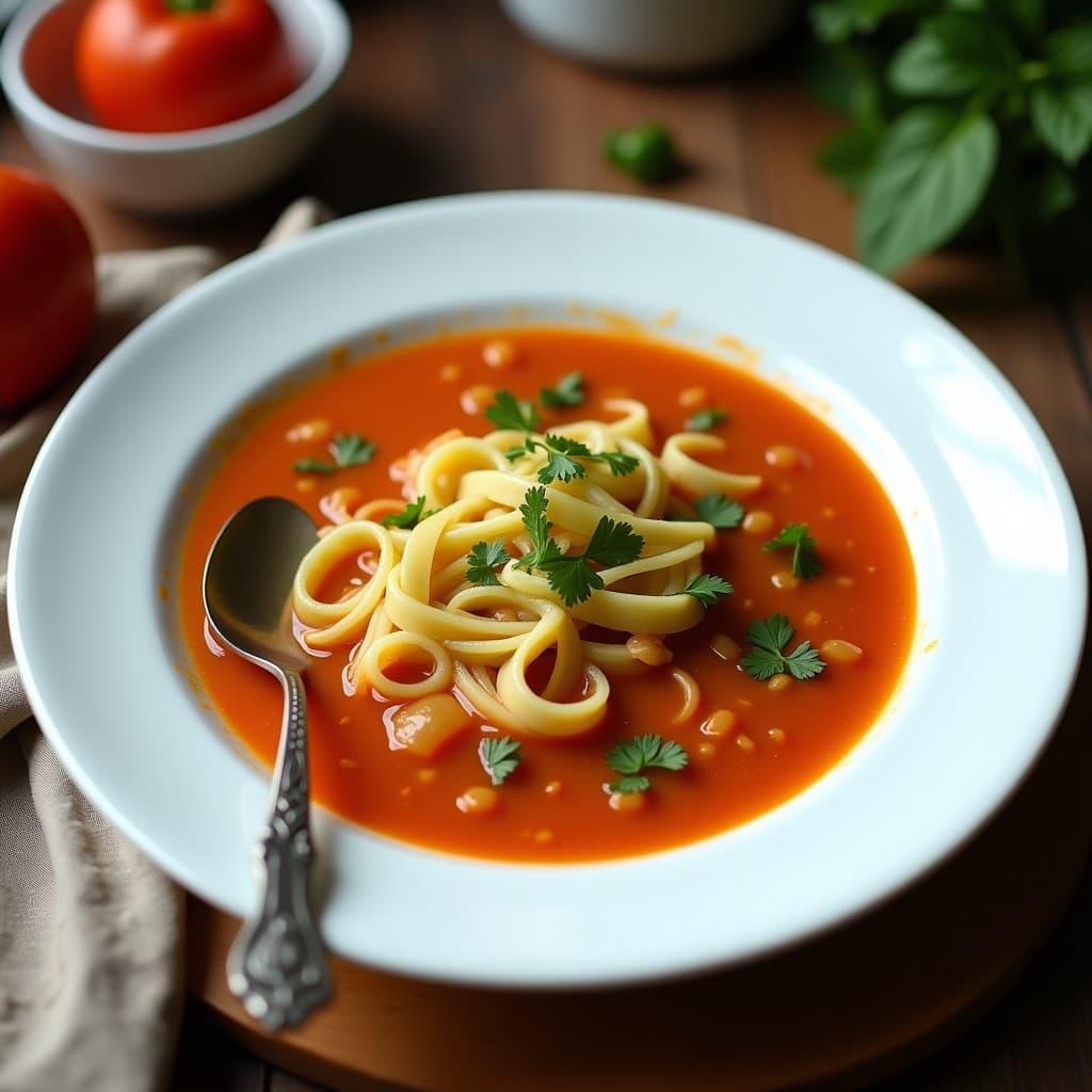 Sopa de Fideos de Lentejas Rojas y Calabacín con Azafrán: Receta Vegana en Olla Rápida