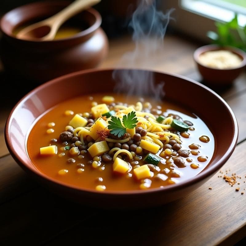 Sopa de Fideos de Lentejas y Calabacín con Aromas de Azafrán: Receta española sin gluten en 20 minutos