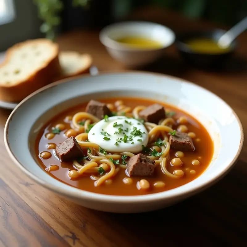 Sopa de Fideos de Lentejas y Cordero: Receta Turca en Olla Exprés con Yogur y Mentol