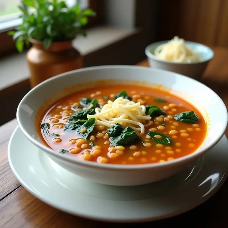 Sopa de Fideos de Lentejas con Espinacas y Jengibre: Receta Iraní en Olla Lenta