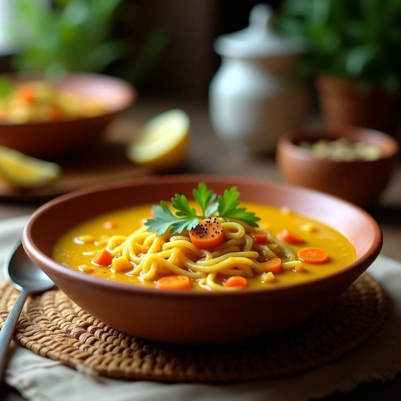 Sopa de Fideos de Lentejas Rojos con Jengibre y Cúrcuma: Receta Ayurvédica en Instant Pot