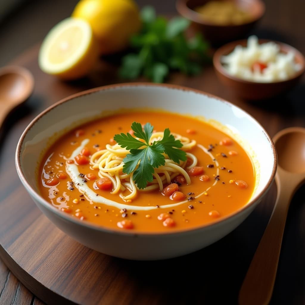 Sopa de Fideos de Lentejas Rojas y Jengibre: Receta Iraní Vegana con Toque Picante
