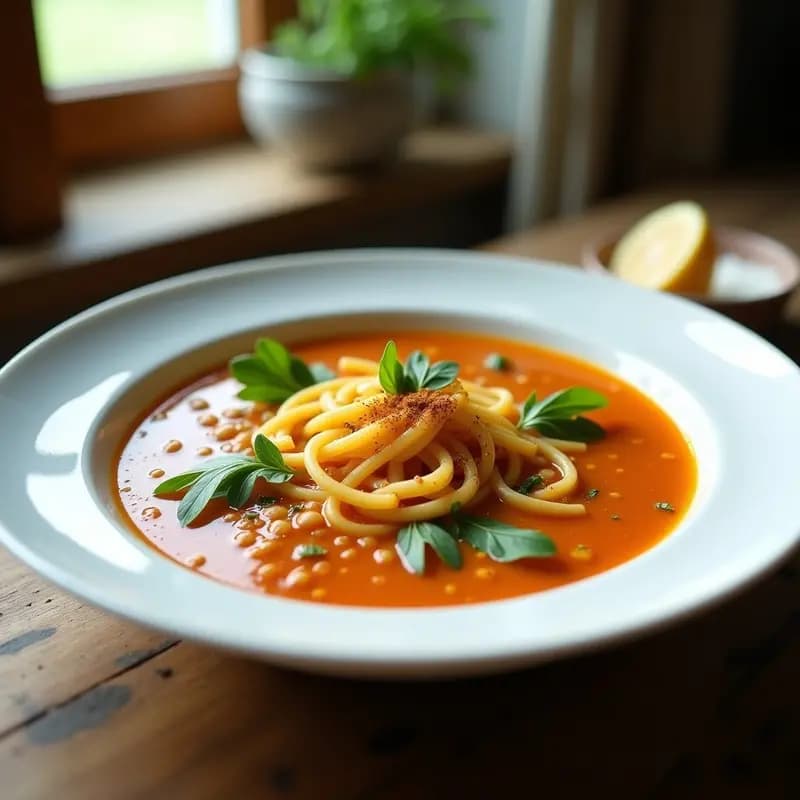 Sopa de Fideos de Lentilja Roja y Berros con Aroma de Azafrán: Receta Persia en Thermomix Sin Lactosa