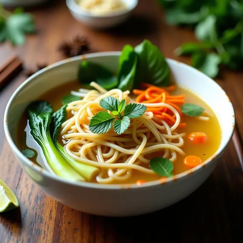 Sopa de Fideos Phở con Verduras y Seitan: Receta Vietnamita Vegana con Caldo Aromático