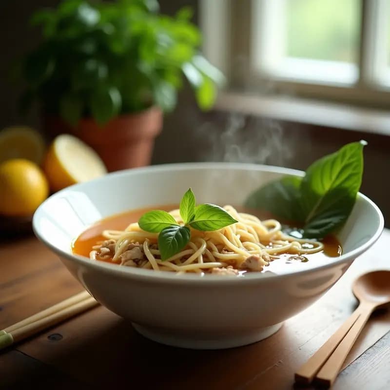 Sopa de Fideos con Pollo y Hierbas Tailandesas: Receta Tailandesa Reconfortante y Alta en Proteína