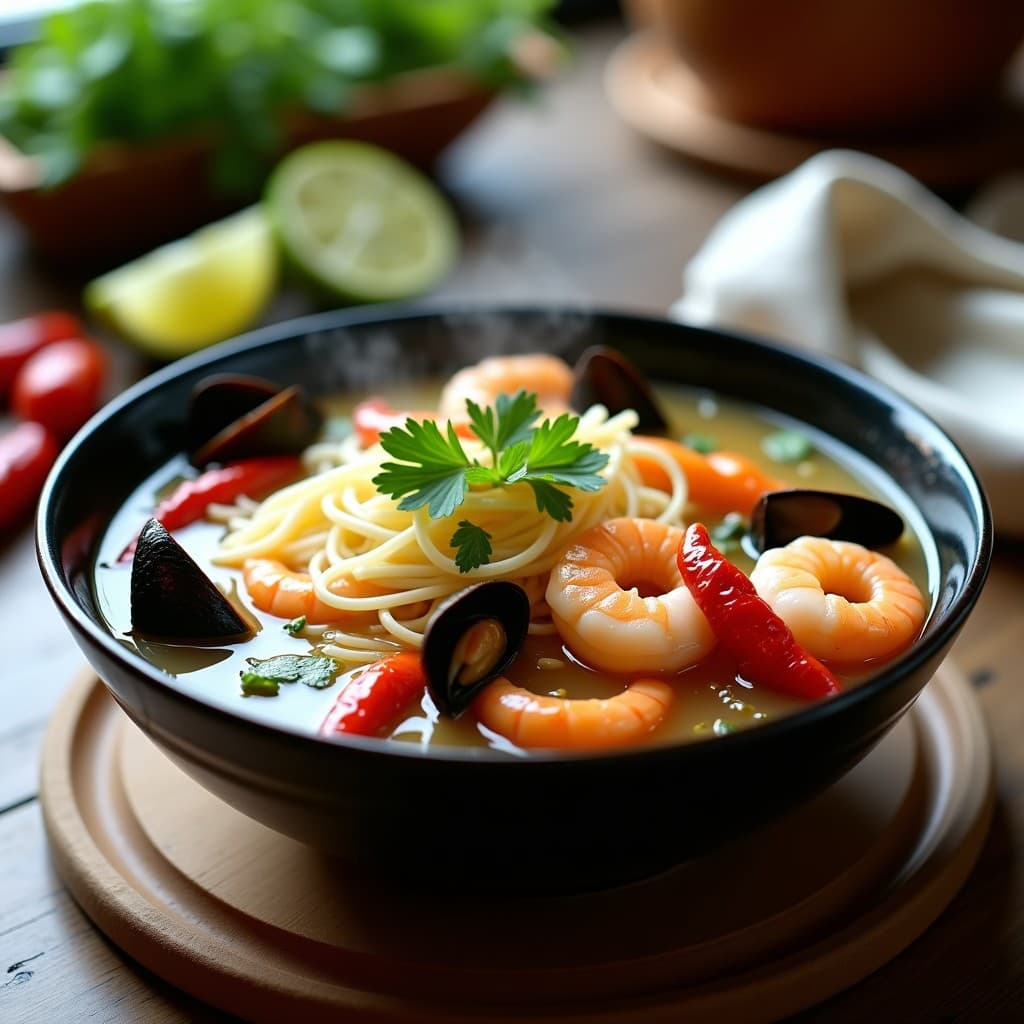 Sopa de Fideos Shirataki con Mariscos y Chile de Árbol: Receta Keto y Baja en Calorías