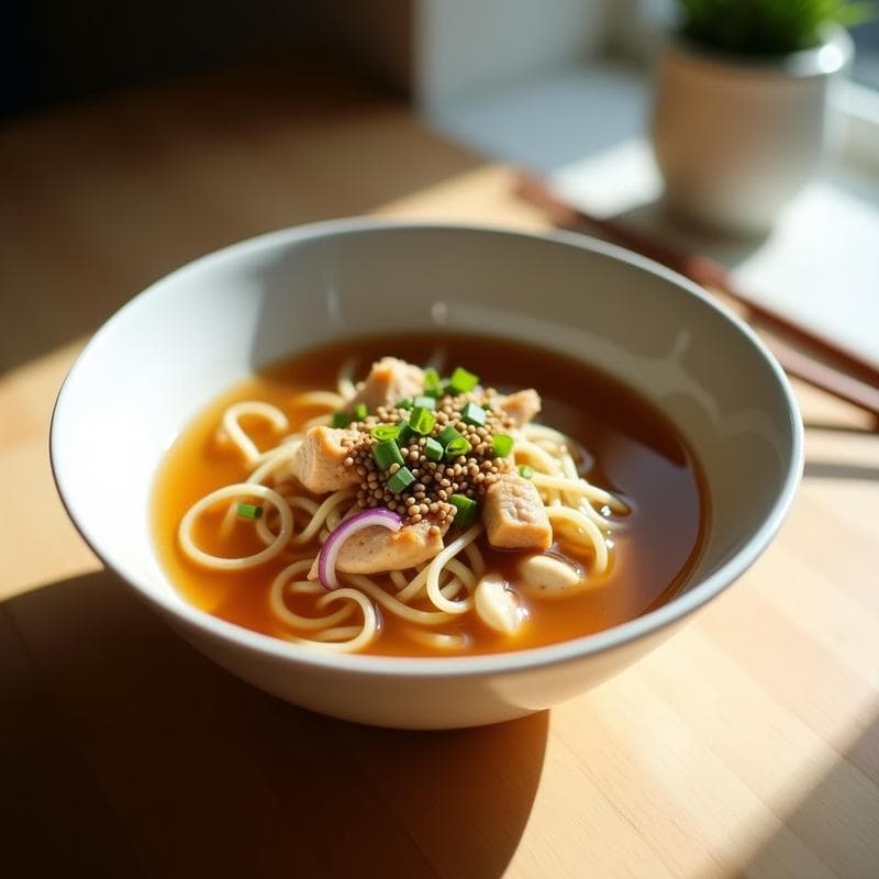 Sopa de Fideos Shirataki con Pollo Teriyaki: Receta Keto y Sin Gluten en 12 Minutos