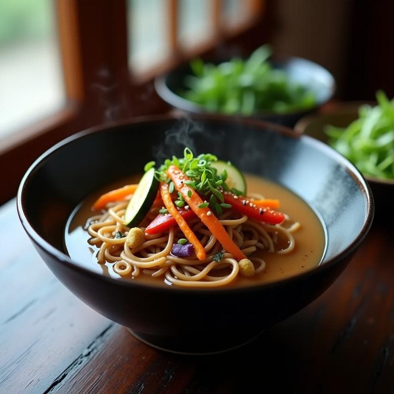 Sopa de Fideos Soba con Tempura de Vegetales y Salsa Ponzu: Receta Japonesa en Wok