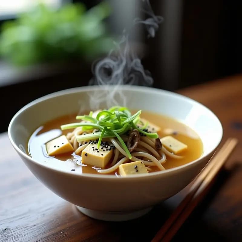 Sopa de Fideos Soba con Tofu y Cebollín: Receta Japonesa Vegana y Ligera en 15 Min