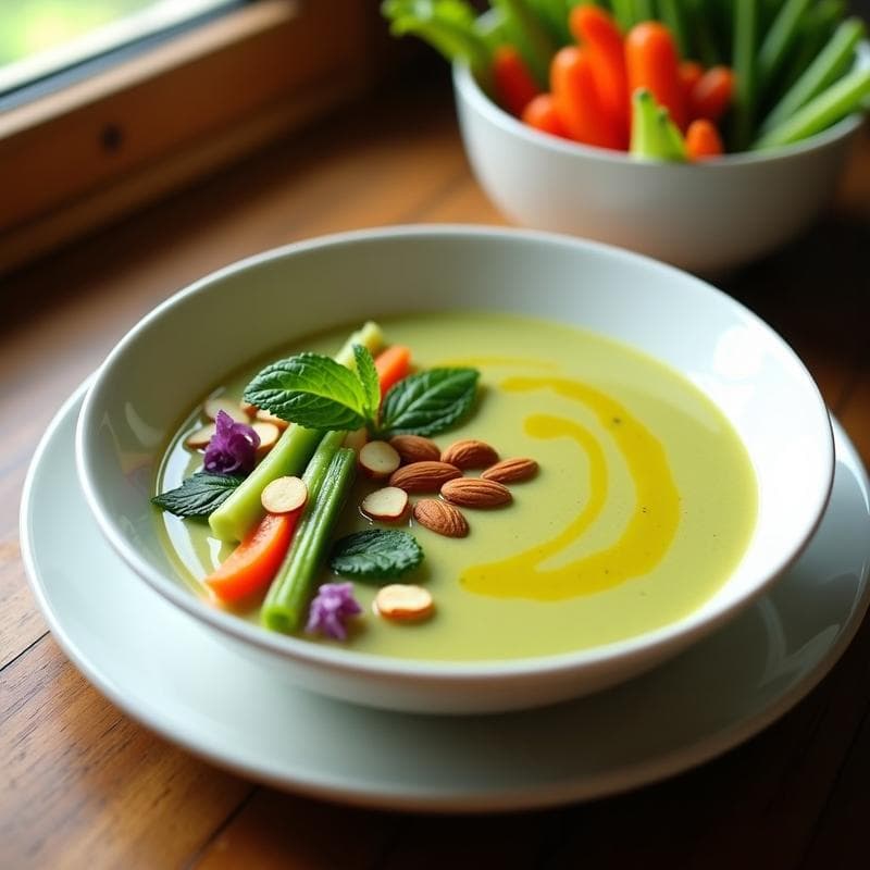 Sopa Fría de Calabacín y Azafrán con Crudités: Receta Española Keto y sin Cocción
