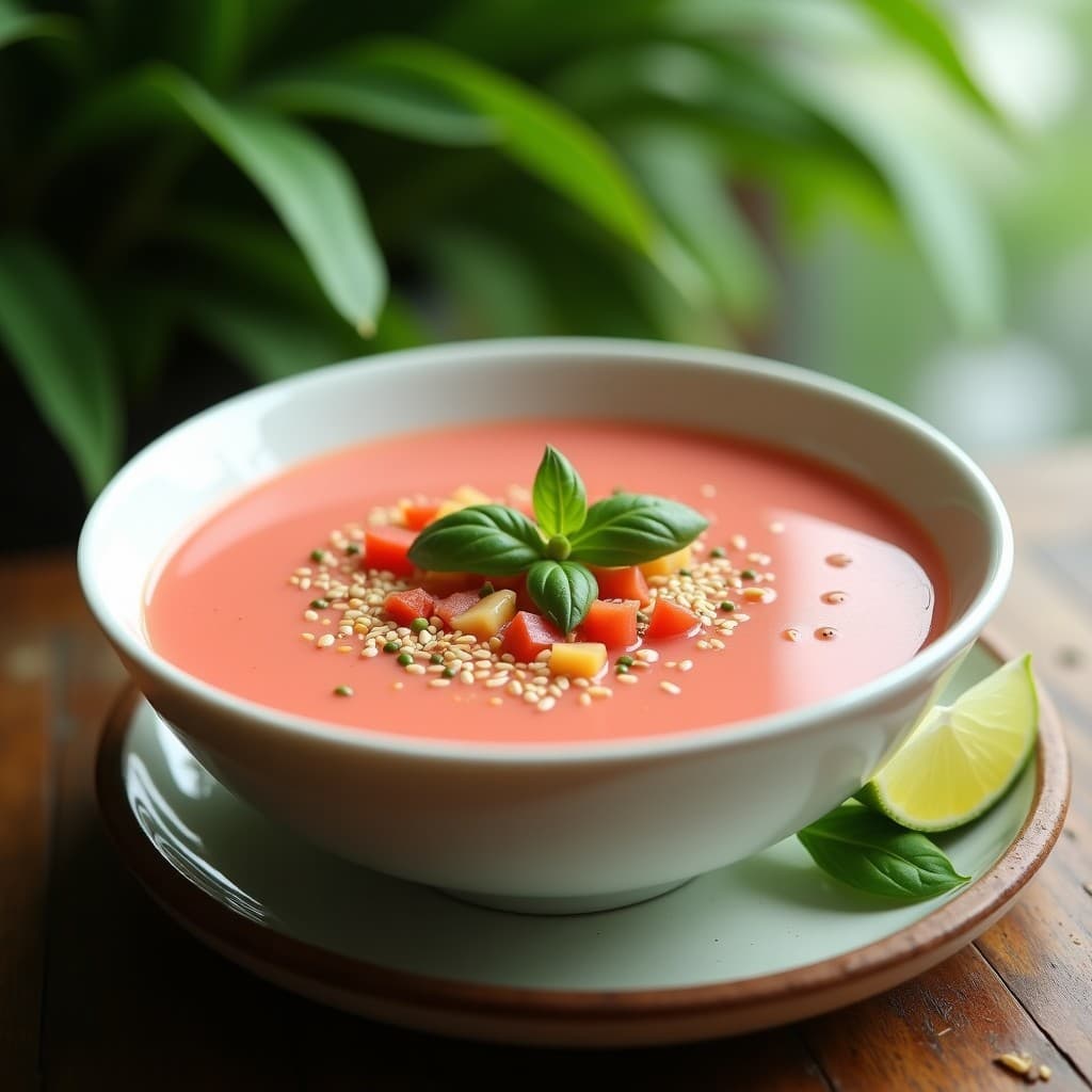 Sopa Fría de Guayaba y Jitomate con Toque de Albahaca: Receta Tailandesa Refrescante