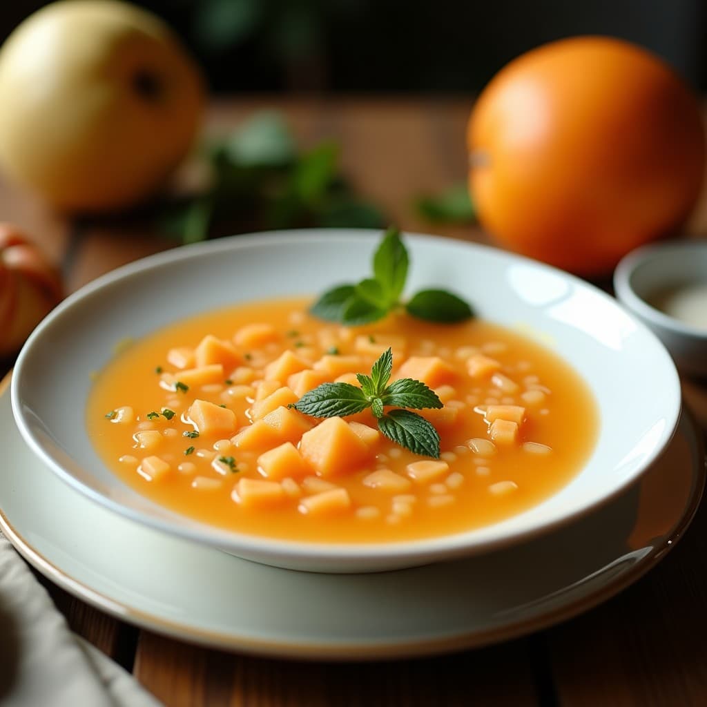 Sopa Fría de Melón Cantalupo y Jengibre con Mentas: Receta Iraní Sin Cocción