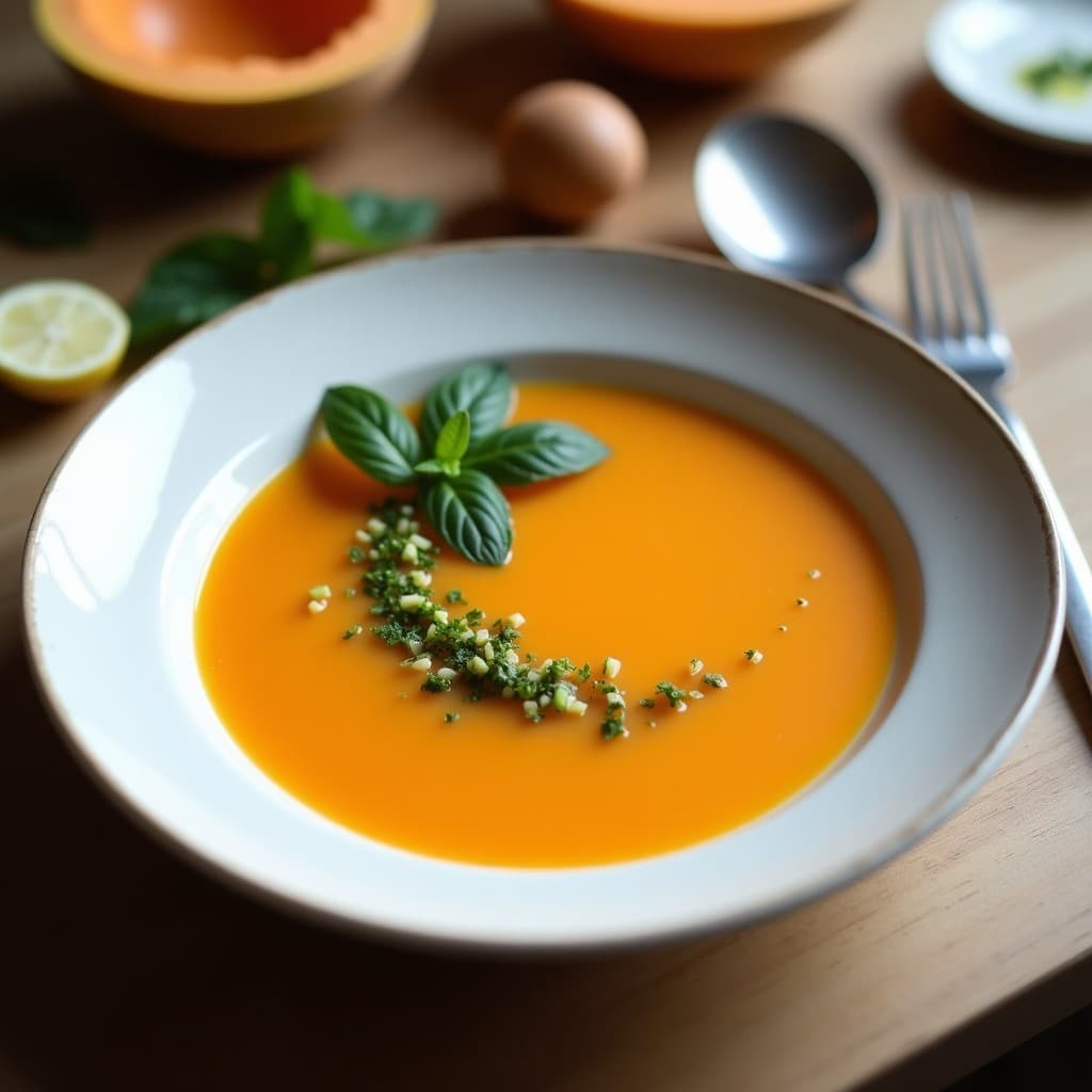 Sopa Fría de Melón Cantalupo y Jengibre con Vinagreta de Menta: Receta Veraniega y Desintoxicante