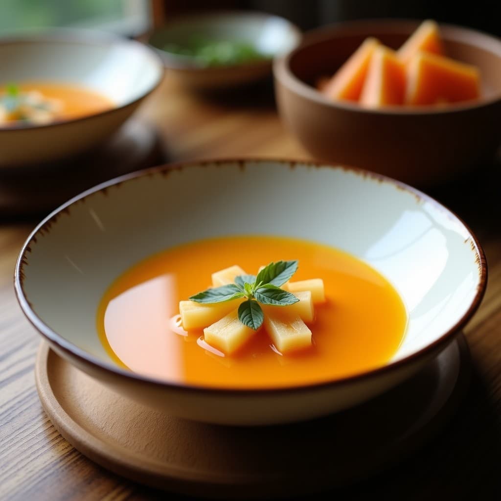 Sopa Fría de Melón y Jengibre con Toque de Chile: Entrante Tailandés en 10 Minutos