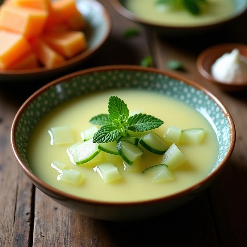 Sopa Fría de Melón y Pepino con Mentha: Receta Árabe Refrescante en 10 Minutos