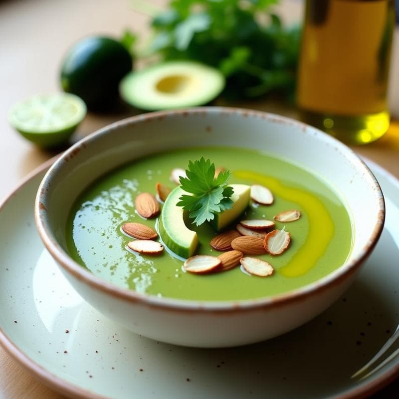 Sopa Fría de Pepino y Aguacate con Aceite de Oliva Virgen: Gazpacho Verde Keto