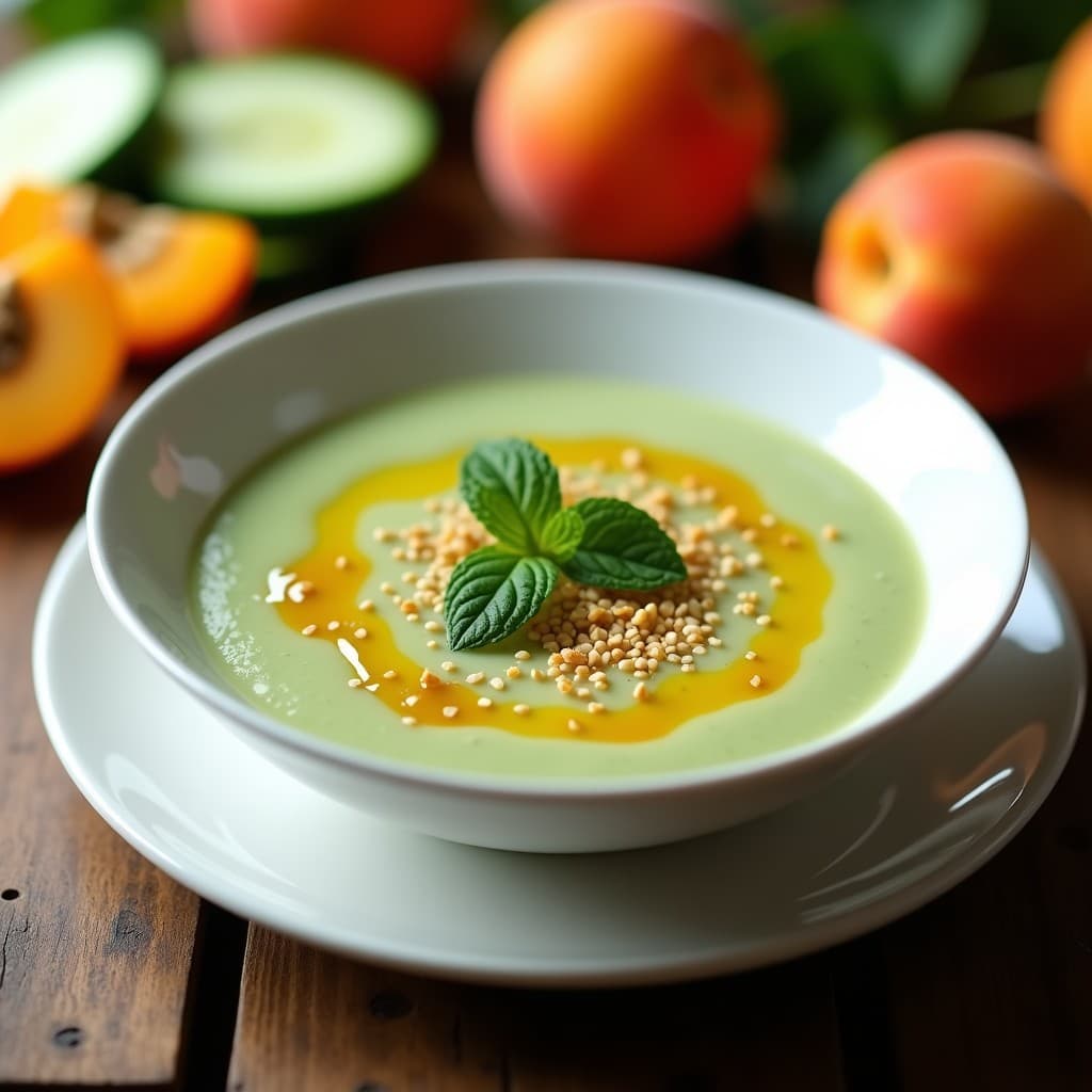 Sopa Fría de Pepino, Albaricoque y Menta con Vinagreta de Granadilla: Receta Sudafricana Refrescante