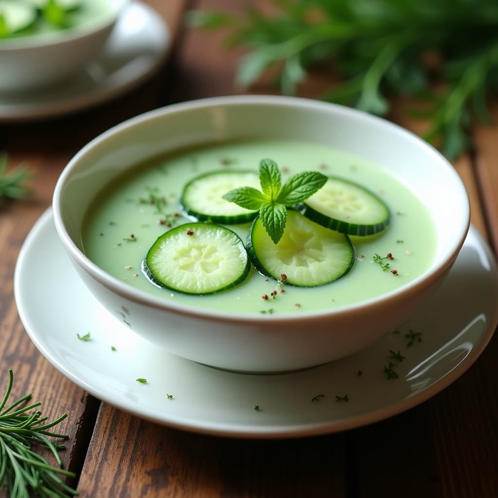 Sopa Fría de Pepino y Eneldo con Virutas de Hielo de Menta: Receta Refrescante en 10 Minutos