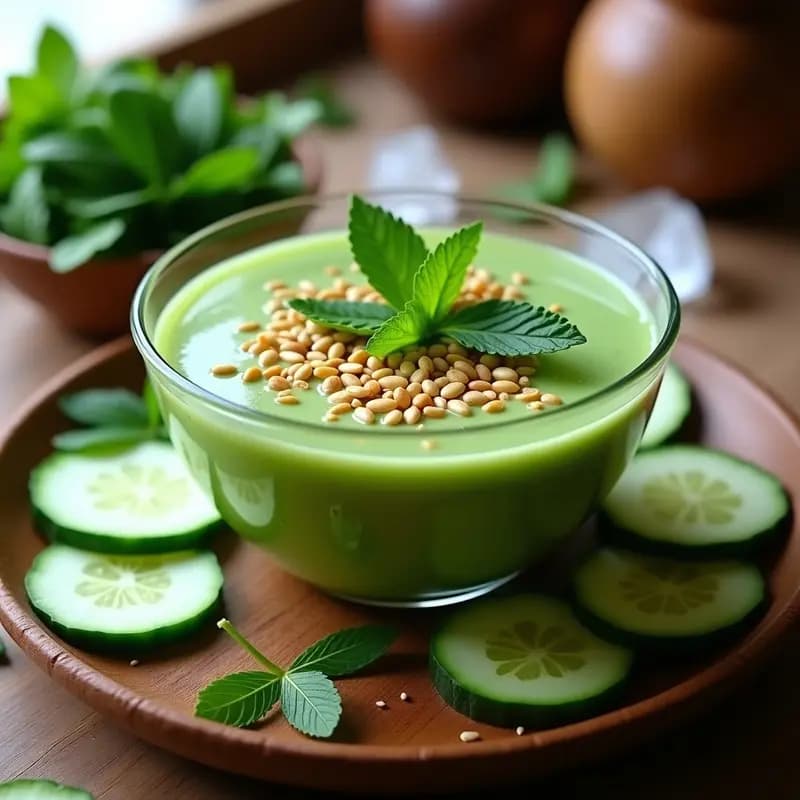 Sopa Fría de Pepino, Espinacas y Mentolado con Crujiente de Semillas: Receta Refrescante