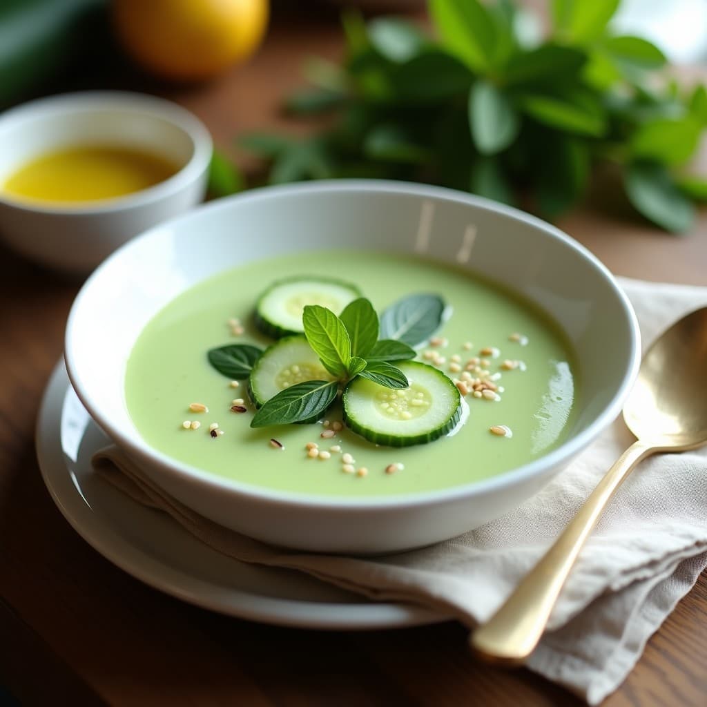 Sopa Fría de Pepino y Mentol con Vinagreta de Limón: Receta Refreshante en 10 Minutos