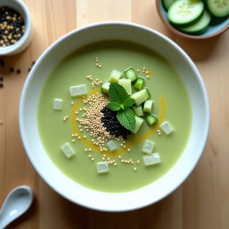 Sopa Fría de Pepino y Wasabi con Topping de Semillas de Sésamo: Receta Japonesa Detox