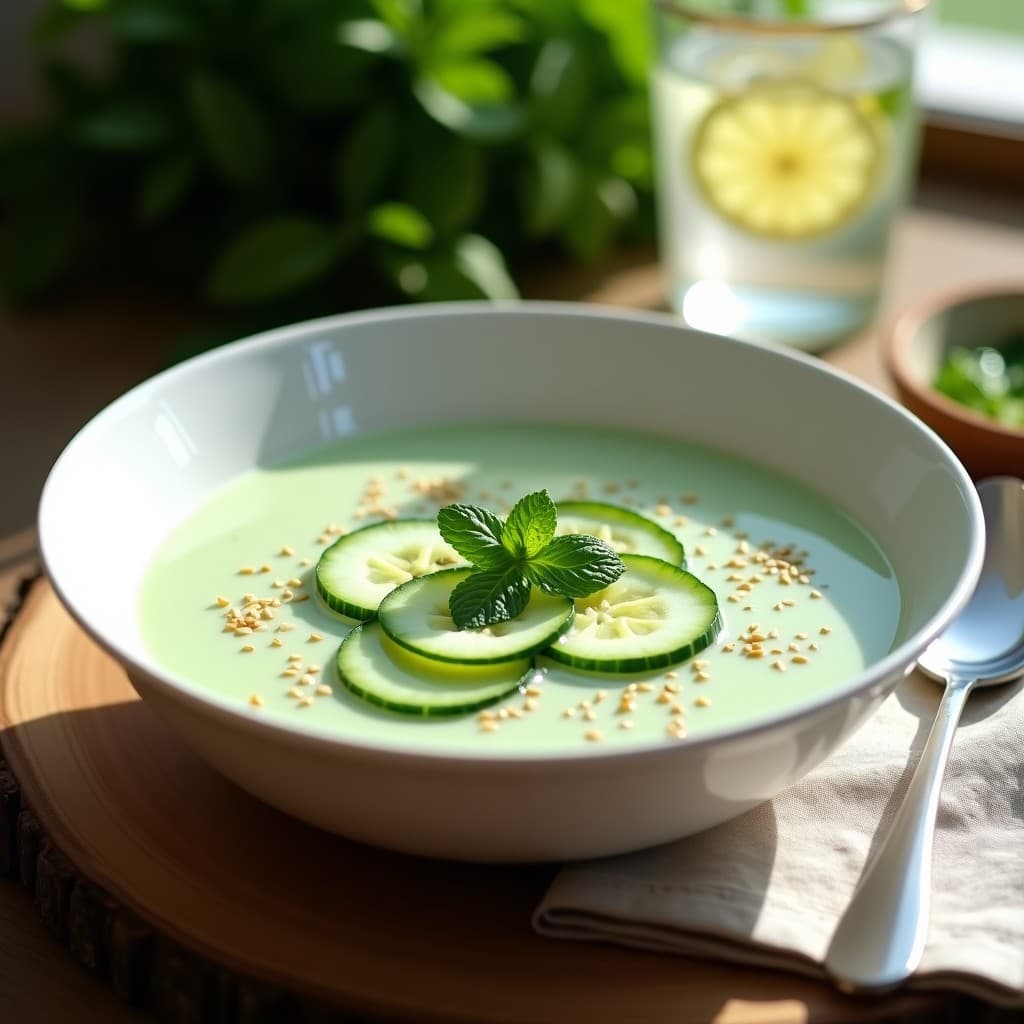 Sopa Fría de Pepino y Yogur de Soja con Mentolado: Receta Veraniega Sin Lácteos