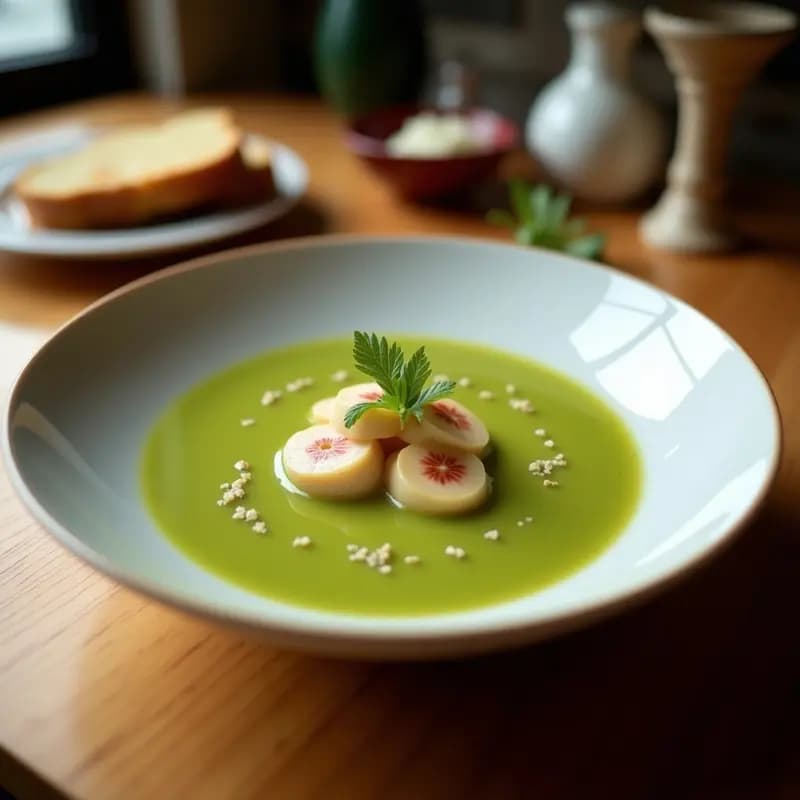Sopa Fría de Puerro y Manzana Verde con Helado de Wasabi: Receta Coreana Vanguardista