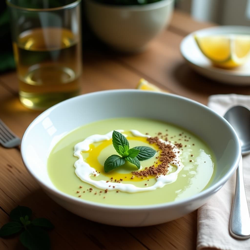 Sopa Fría de Puerro y Patata con Zaatar: Receta Refrescante y Sin Lactosa en 20 Minutos