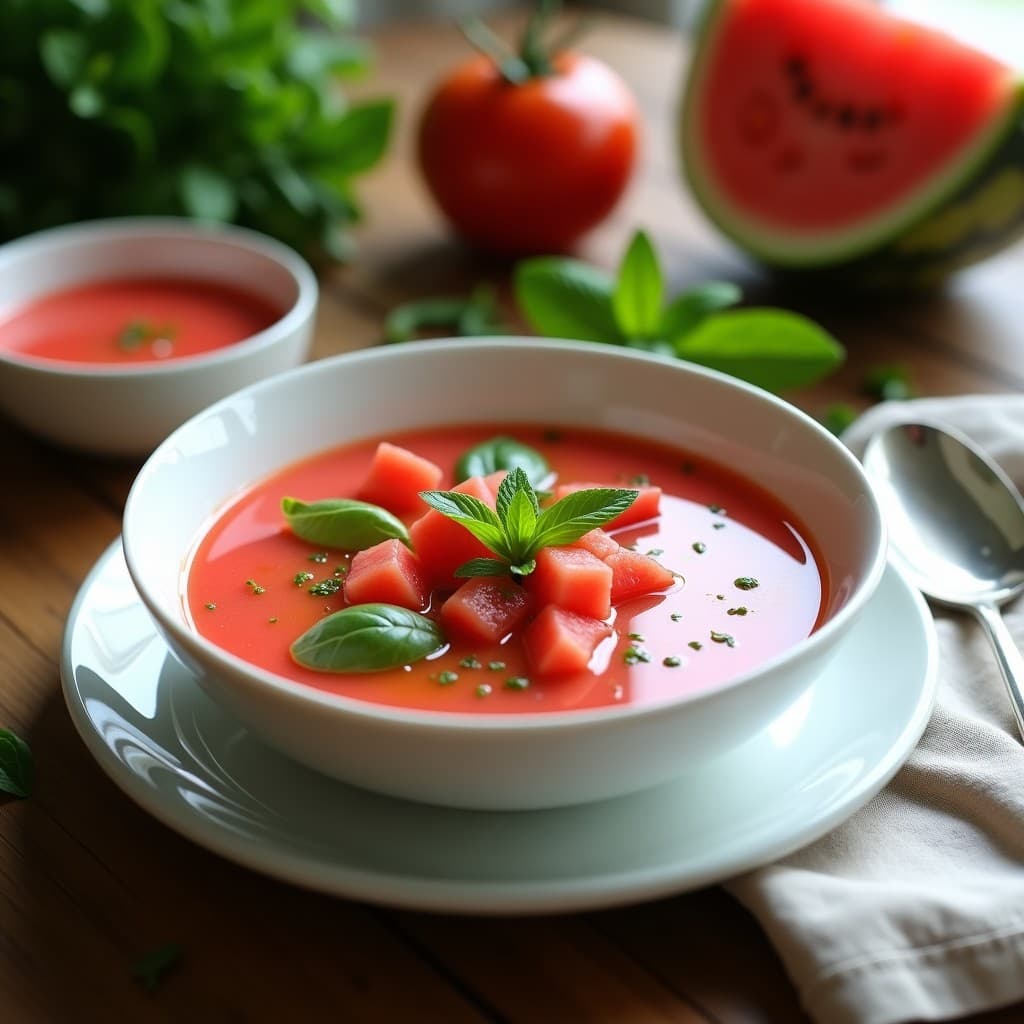 Sopa Fría de Sandía y Jitomate con Albahaca: Receta Mexicana Sin Lácteos para el Verano