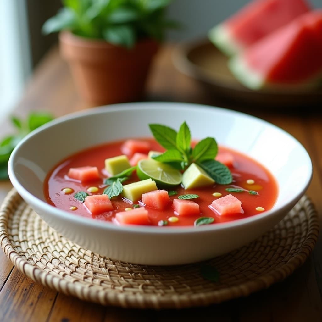 Sopa Fría de Sandía y Jitomate con Hojas de Menta: Receta Mexicana Refrescante