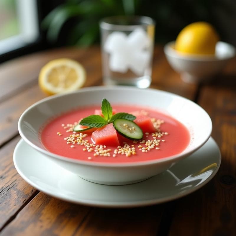 Sopa Fría de Sandía y Mentolado con Vinagre de Arroz: Receta Refrescante y Sin Cocción en 10 Minutos