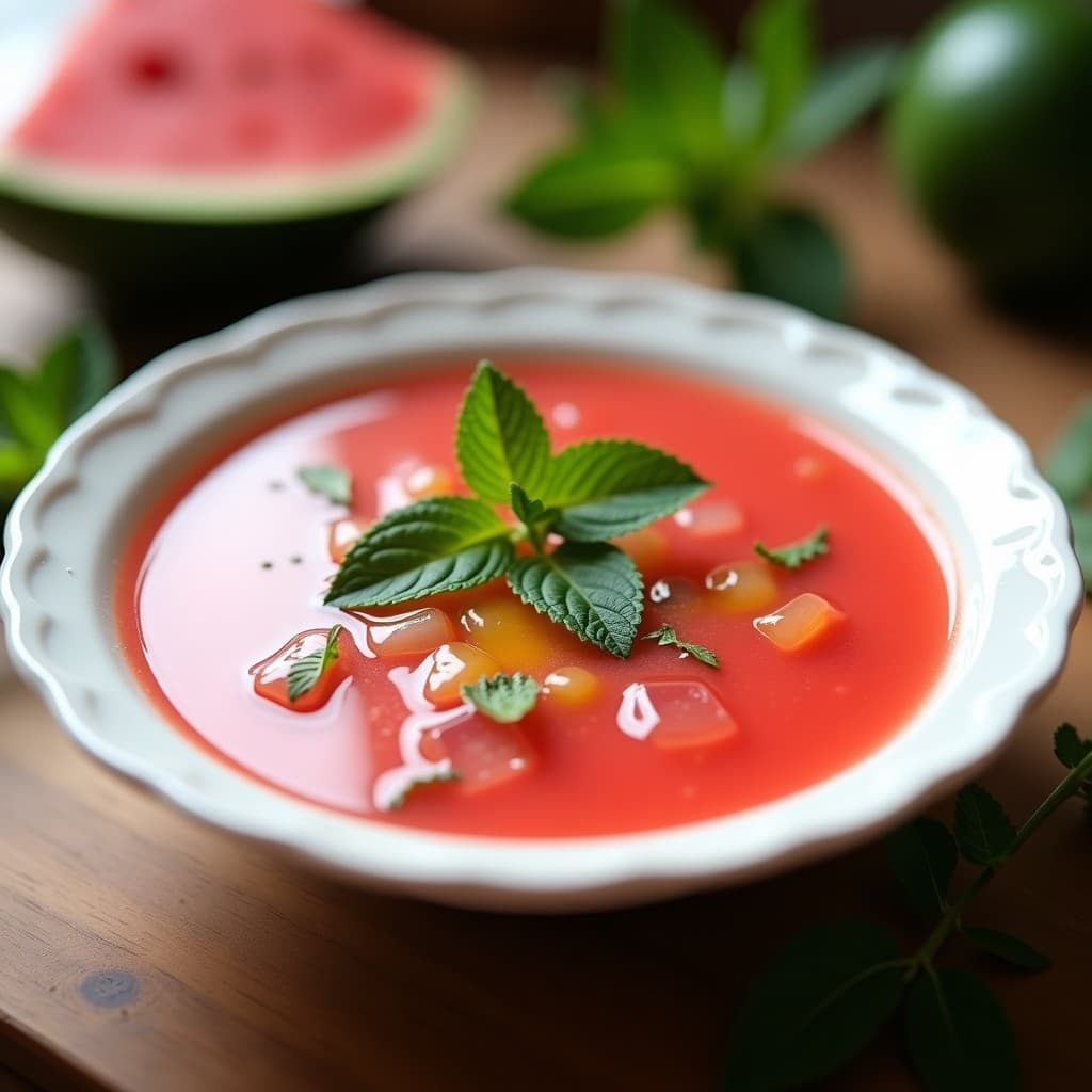 Sopa Fría de Sandía, Pepino y Hierbabuena con Vinagre de Manzana: Receta Marroquí Detox