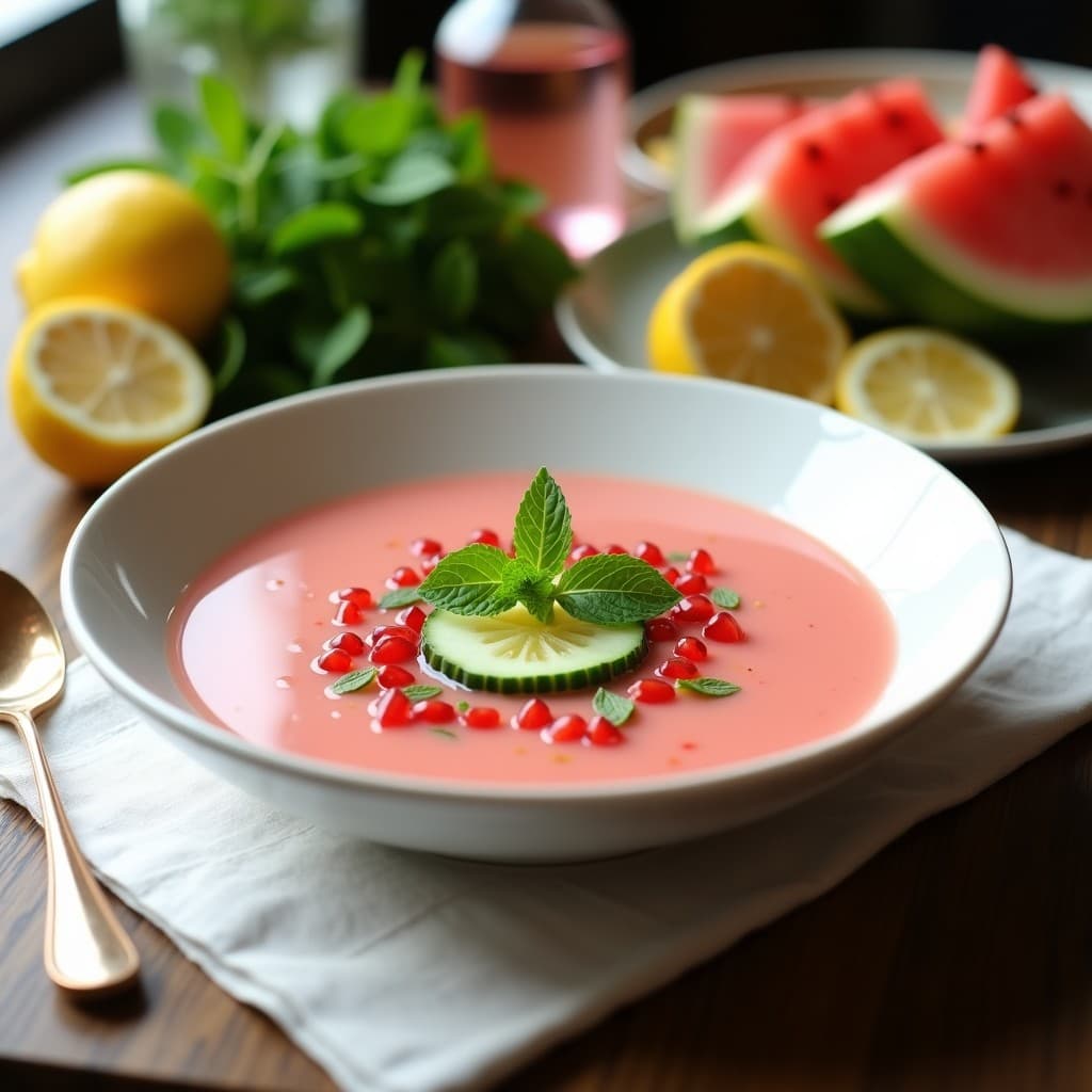 Sopa Fría de Sandía y Pepino con Hierbabuena: Receta Libanesa Hidratante y Sin Cocción